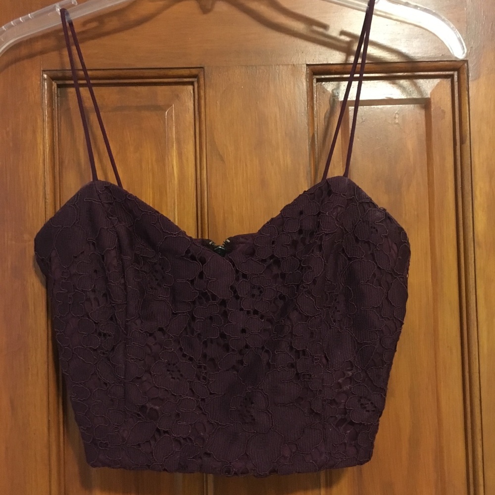 Topshop maroon lace crop top
